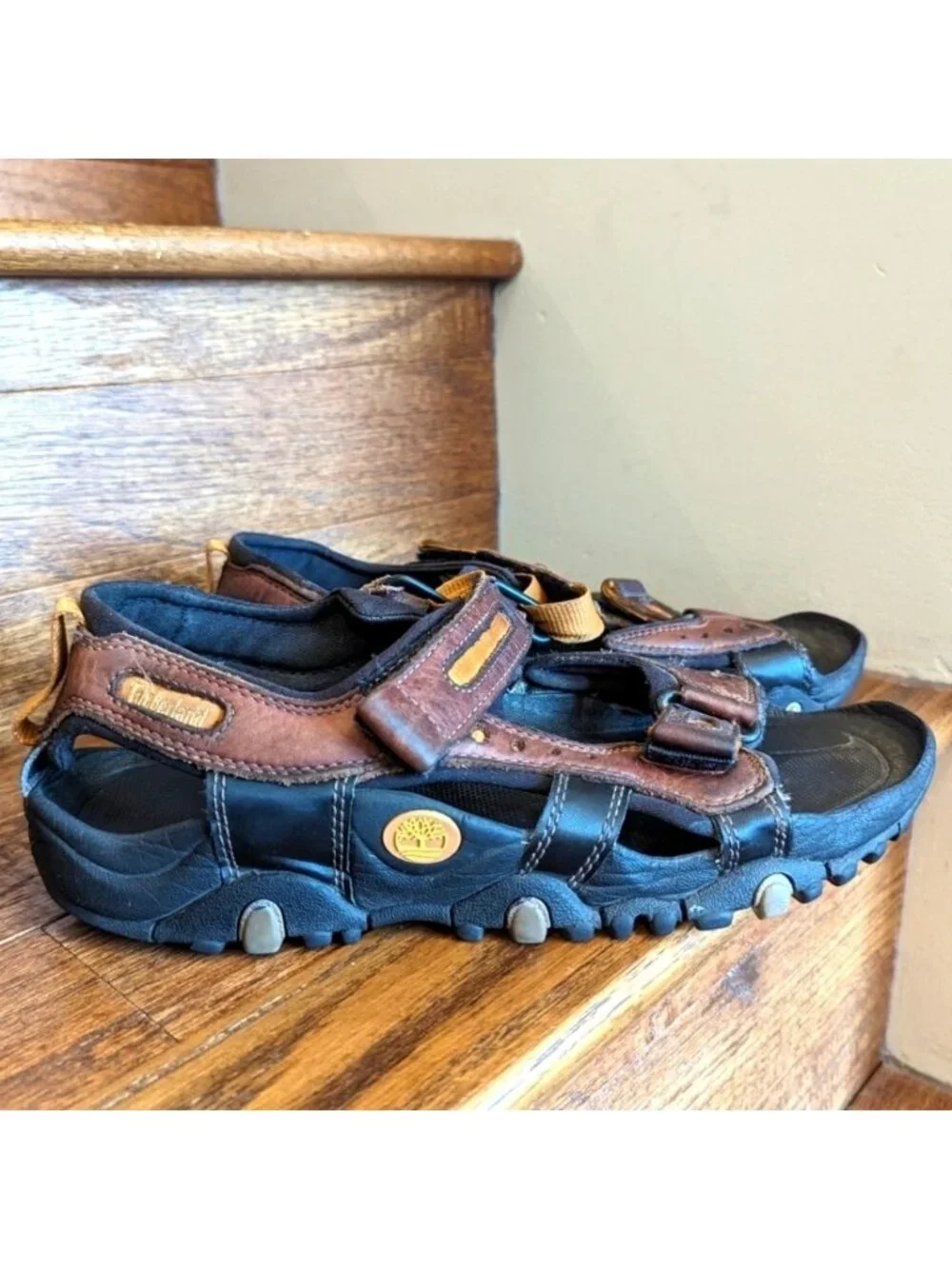 Timberland Leather Sandals, Brown & Black Walking Shoes mens Size 9